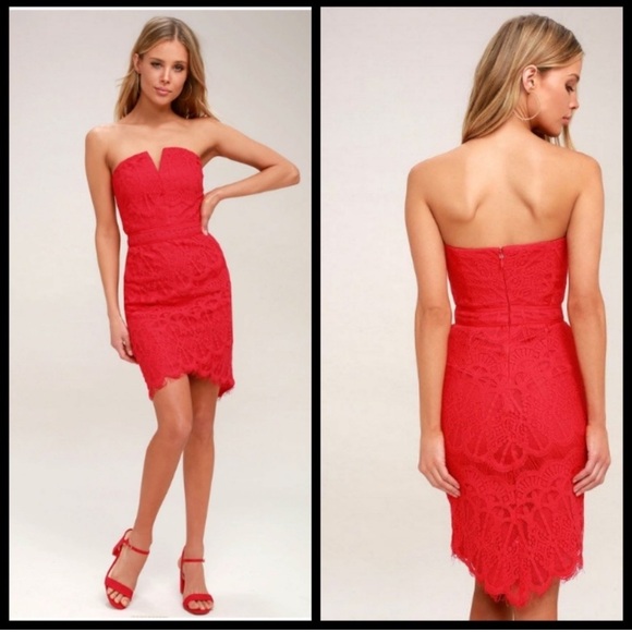Adelyn Rae red strapless high low lace dress - Picture 11 of 11